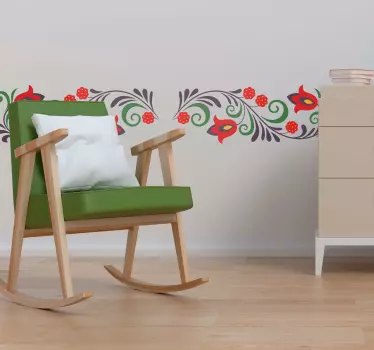 Folkemæssige ornamenter blomster vægoverføringsbillede - TenStickers