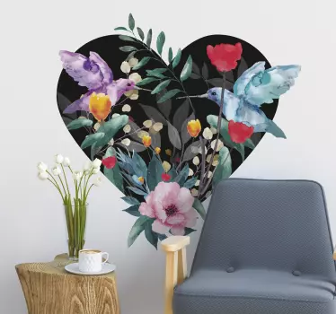 Forår blomst fugl blomster vægoverføringsbillede - TenStickers