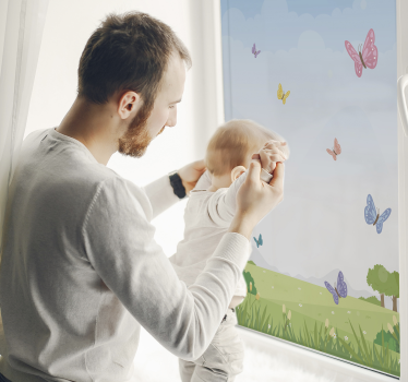 Forår græs sommerfugl vindue dekal - TenStickers