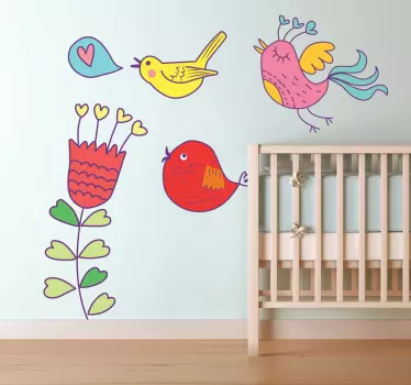Fugle og blomster børn klistermærker - TenStickers