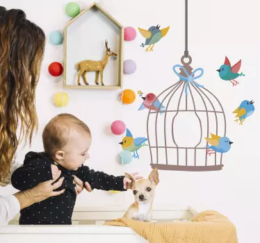 Fugle og bur fugl wallsticker - TenStickers