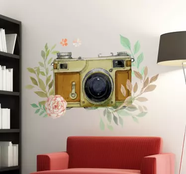 Gamle kamera med blomster klistermærke - TenStickers