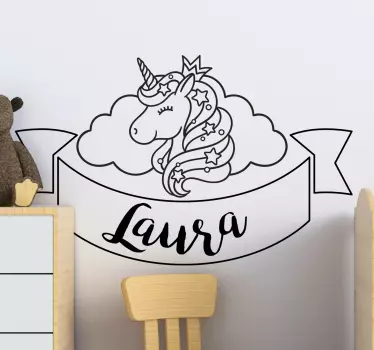 Glad unicorn med navn brugerdefineret klistermærke - TenStickers