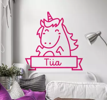 Glade enhjørning med navn tilpasset klistermærke - TenStickers