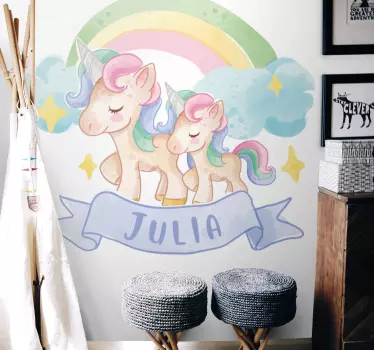 Wallstickers til børn med glade enhjørninger - TenStickers