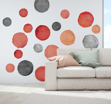 Grå cirkler og pantone koral tekstur vægklistermærke - TenStickers