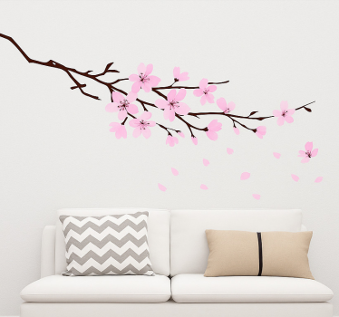 Gren med lyserøde blomster stue wallsticker - TenStickers