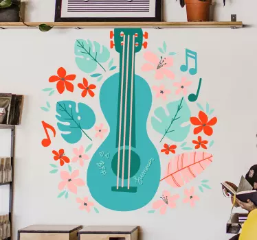 Guitar med blomster musikalske vægklistermærker - TenStickers