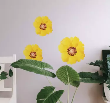 Gul blomst på en hvid baggrund blomstermotivindretning - TenStickers