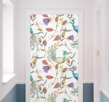 Haveblomster med små fugle glasdørklistermærke - TenStickers