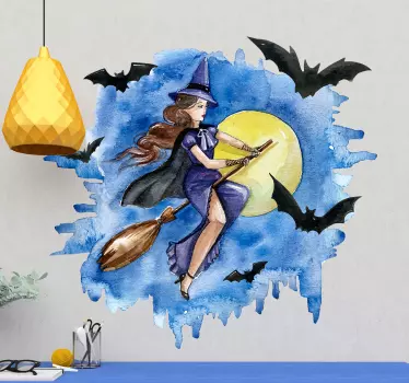 Heks akvarel illustration halloween væg klistermærke - TenStickers