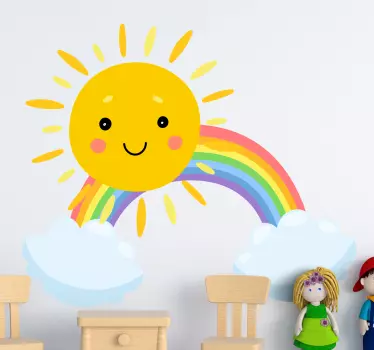 Himmel tegneserie sol og regnbue tegneserie wallstickers til børn - TenStickers