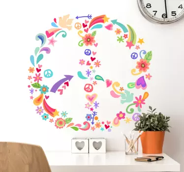 Hippie fredsskilt blomster vægoverføringsbillede - TenStickers
