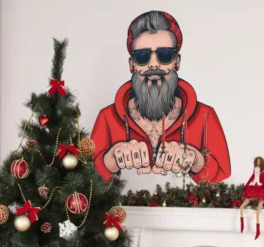 Hipster santa claus jul klistermærke - TenStickers
