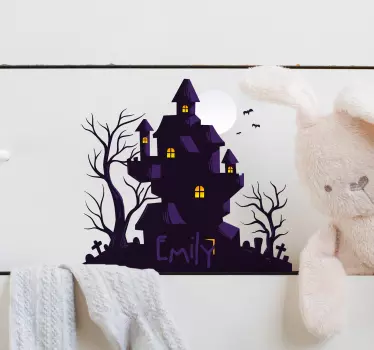 Hjemsøgt hus med navn halloween vægklistermærke - TenStickers