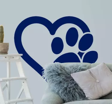 Hjerte med pote pet mærkater - TenStickers