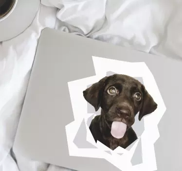 Hund kommer ud af væggen bærbar computer hud - TenStickers
