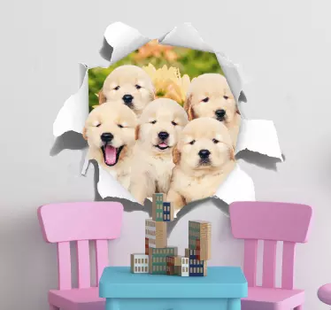 Hvalpe trompe l'oeil vægdekor - TenStickers