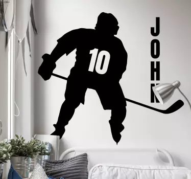 Ishockey spiller handling med navnet væg klistermærke - TenStickers