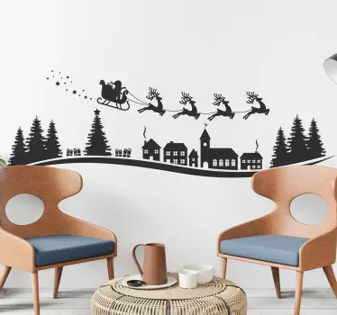 Julemanden flyver med stjerner og snefnug julemærkat - TenStickers