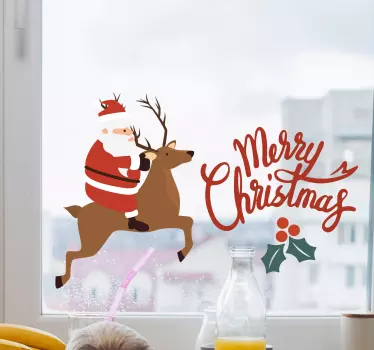Julemanden med rensdyr design vindue klistermærker - TenStickers