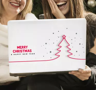 Juletræ linje jul væg laptop mærkat - TenStickers