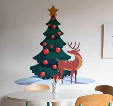 Julewallsticker med træ og dyr - TenStickers