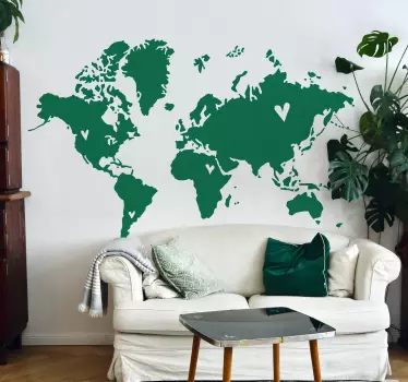 Wallsticker til stuen med kærlighed verdenskort - TenStickers