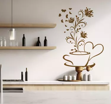 Kaffe med blomster køkken wallsticker - TenStickers