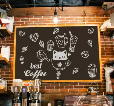 Kaffetemaer med fugle og katte madvægoverføringsbillede - TenStickers