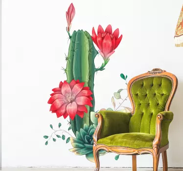 Kaktus med store røde blomster vægindretning - TenStickers