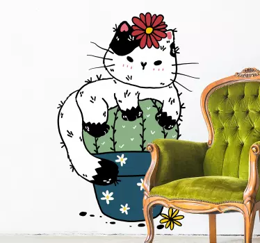 Kaktus og et vægblomstermærke til en katblomst - TenStickers