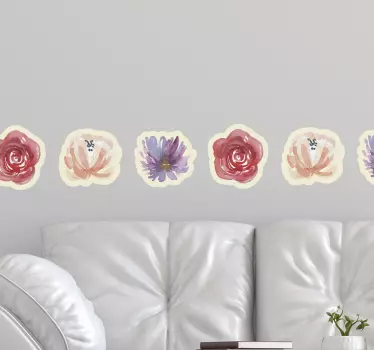 Kantbånd klistermærke med blomster akvarel design - TenStickers