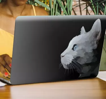 Kat ansigt med blå øjne laptop klistermærke - TenStickers