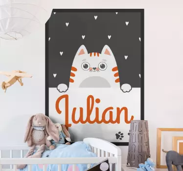 Kat børn plakat med navn børn soveværelse væg klistermærke - TenStickers