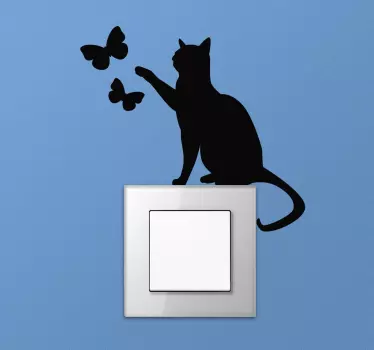 Kat med sommerfugle lys switch klistermærke - TenStickers