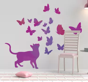 Kat med sommerfugle mærkater - TenStickers