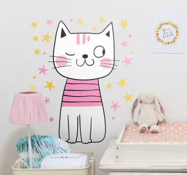 Kat nordisk stil med stjerner til børnehave klistermærke - TenStickers