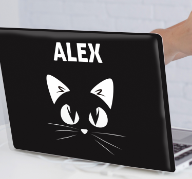 Kat silhuet på sort baggrund laptop klistermærker - TenStickers