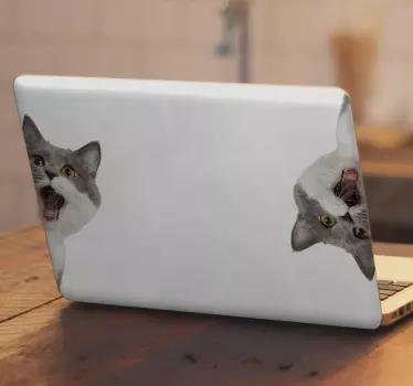 Kat spionerer på hvid baggrund laptop klistermærker - TenStickers