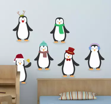 Klædt pingviner vægklistermærke - TenStickers