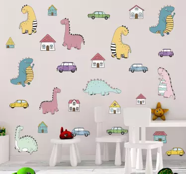 Klistermærke farverige dinosaurfigurer - TenStickers