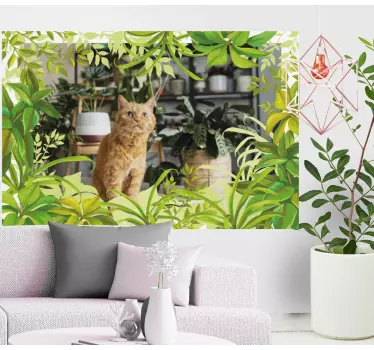 Klistermærke kat blandt grønne planter - TenStickers