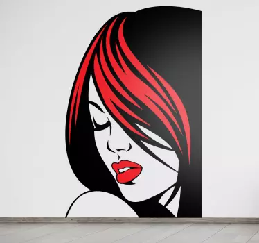 Klistermærke med rødt hår og læber - TenStickers