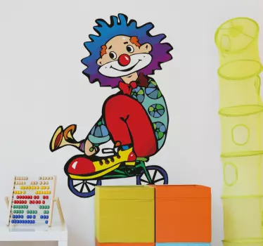Klistermærke til børn cirkusklovn på cykel - TenStickers