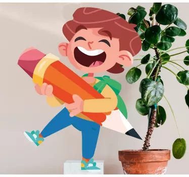 Klistermærke til børn glade barn med blyant - TenStickers