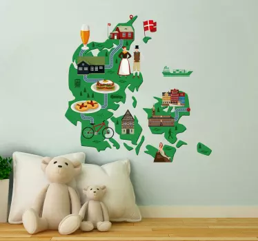 Kort over danmark med billeder til børn kort vægmærkat - TenStickers