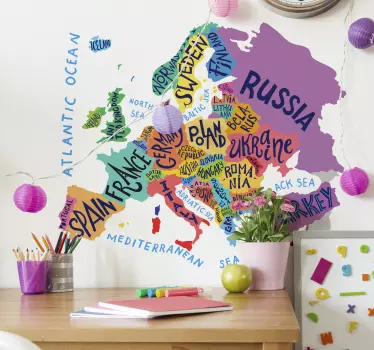 Kort over europa for børn verdenskortklistermærke - TenStickers