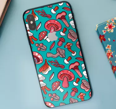 Kunstneriske røde svampe med en blågrøn baggrund iphone -mærkat - TenStickers