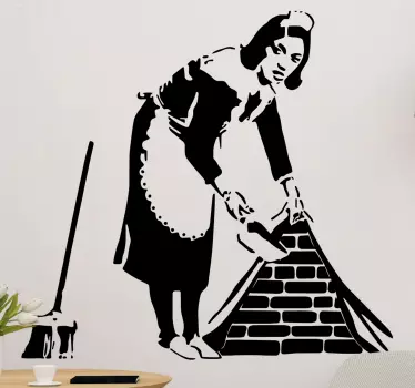 Kvinde rengøring banksy vinyl kunst - TenStickers